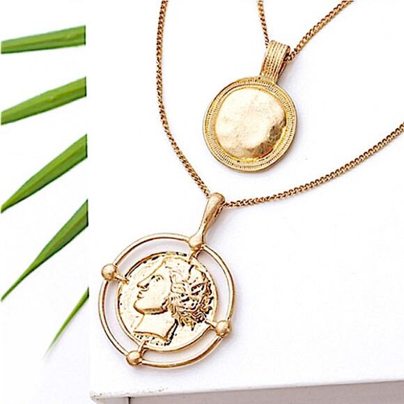 Gold Coin Pendant Necklace, Multilayer, Charm, Boho, Medallion - Picture 10 of 12